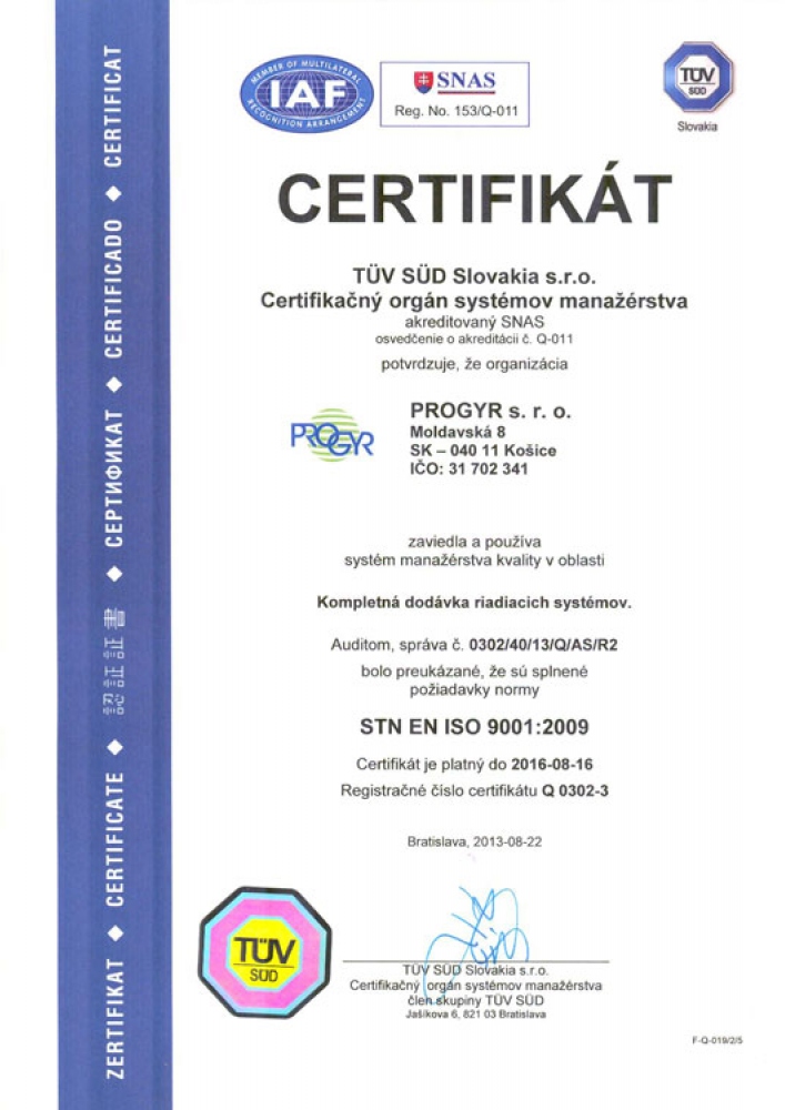 Certifikát ISO 9001